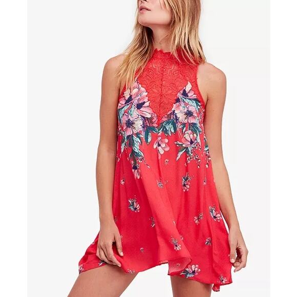 Free People Dresses & Skirts - Free People Marsha Lace mini Dress Boho Goth Romantic Size XS red hot combo NWT